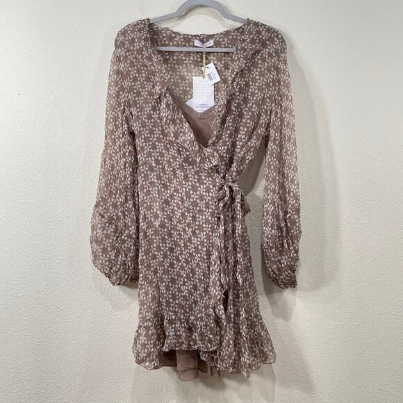 Cloe Cassandro Kimi Silk Quartz Starburst Mini Ruffle Wrap Dress & Slip OS L - Picture 1 of 10